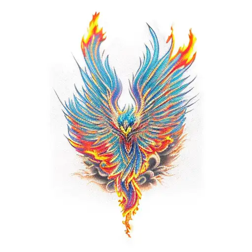 Colourfull Phoenix Engulfed In Flames