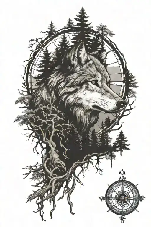 Dense Pineforest Roots Landscape Wolf Compass