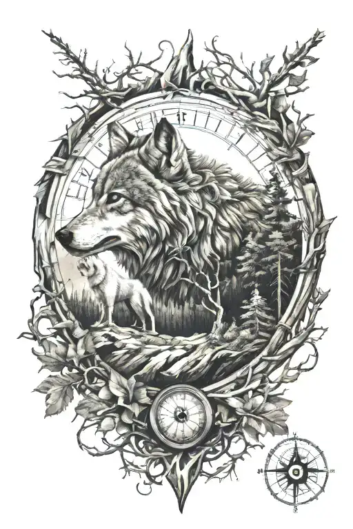 Dense Pineforest Roots Landscape Wolf Compass