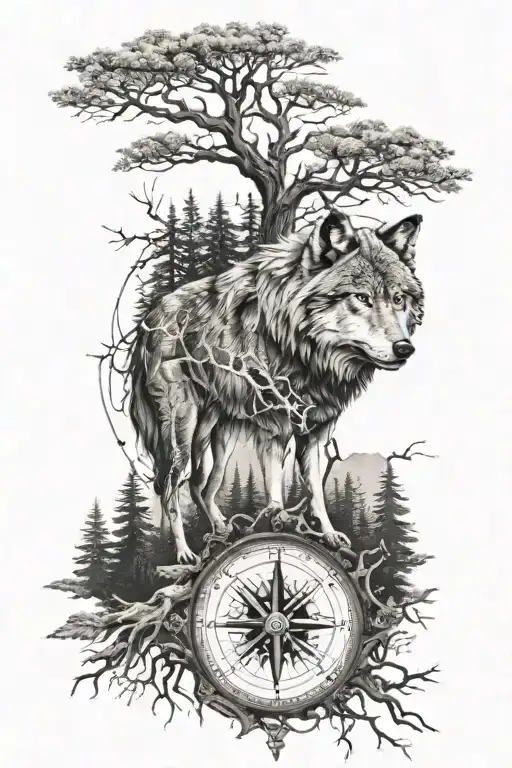 Dense Forest Roots Landscape Wolf Compass