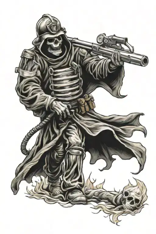 Grim Reaper Firefighter Battling Flames