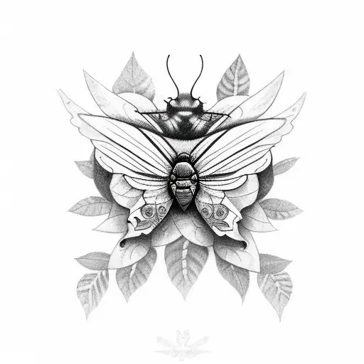 A Black-grey Tattoo Of A Mystical Moth In A Forest Setting