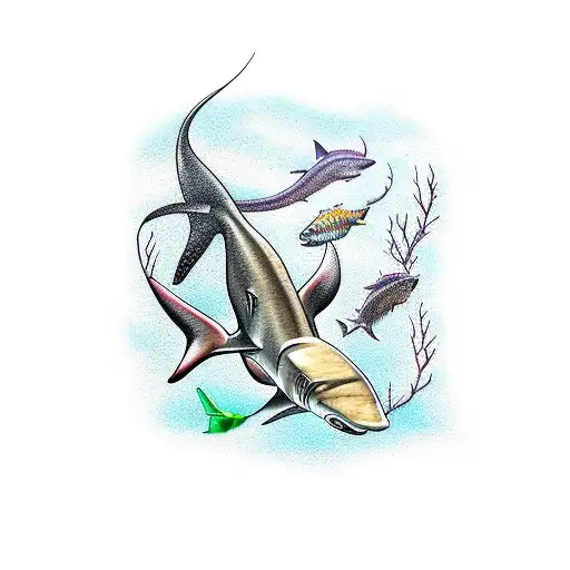 Hammer Head Shark And An Arowana Fish