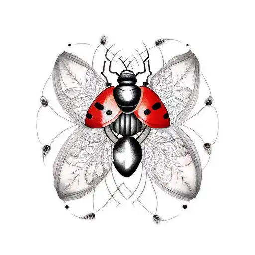 Back Tatto With Ladybug And Nature