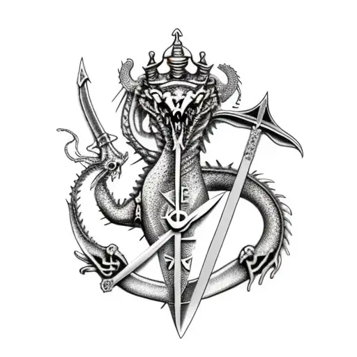 Sword With A Dragon And Clock With Claddagh Ring