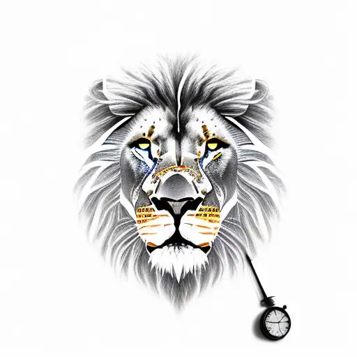 Half Real Heart And Half Realistic Lion With A Clock