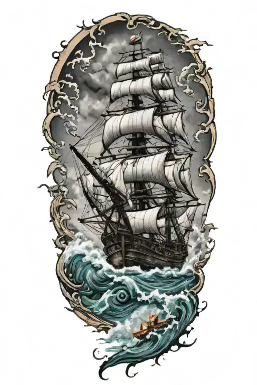 Pirate Ship Sailing Through Stormy