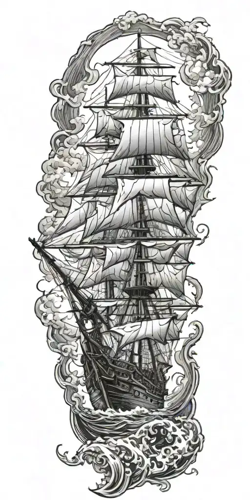 Pirate Ship Sailing Through Stormy