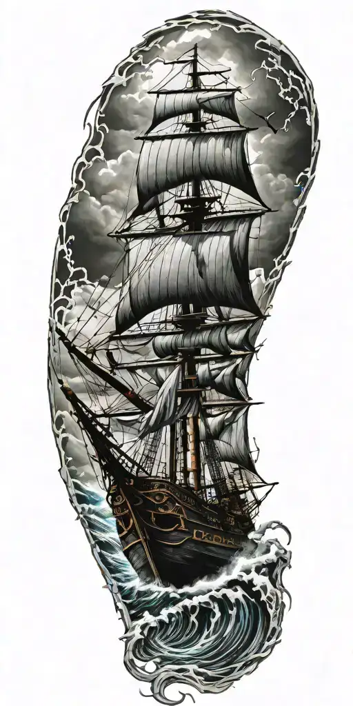 Pirate Ship Sailing Through Stormy Sea Lost In Time