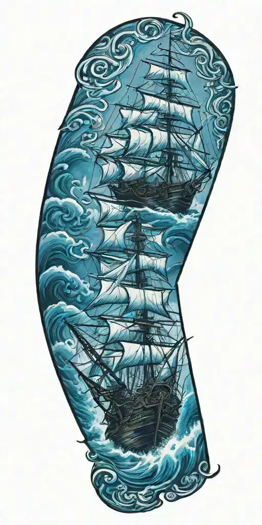 Pirate Ship Sailing Through Stormy Sea Lost In Time