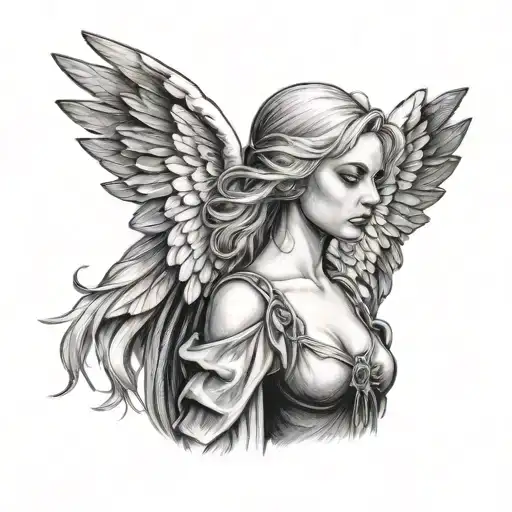 Gothic Female Angel In Profile