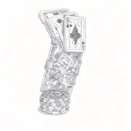 A Drawing Of A Poker Game Dominos Chess Money