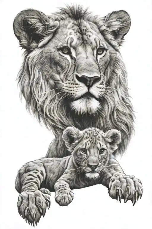 Dad And Baby Lion Standing