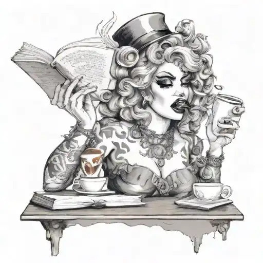 A Drag Queen With A Coffee Cup Microphone Performing On A Book Stage