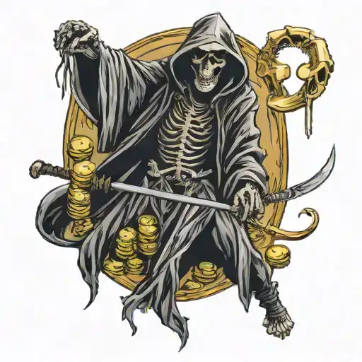 Grim Reaper Scythe Tossing Gold Coins