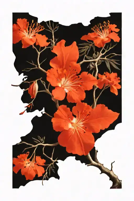 Royal Poinciana Flower Surrounded By Tree Branches