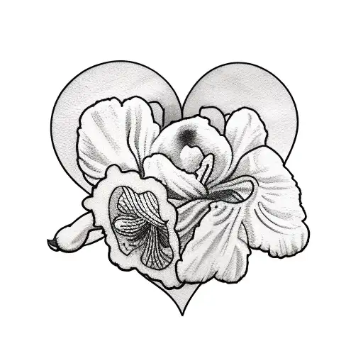 A Minimalist Tattoo Of A Teddy Bear And Iris Flowers Forming A Heart Shape