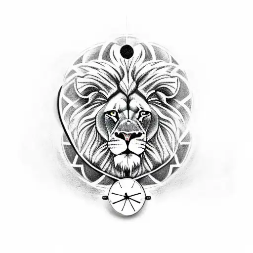 Lion Infused With Warrior And A Clock With Rose On The Shoulder Sleeve