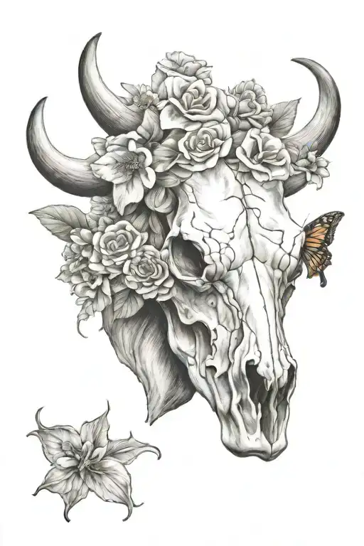 Cow Skull With Flowers Blooming