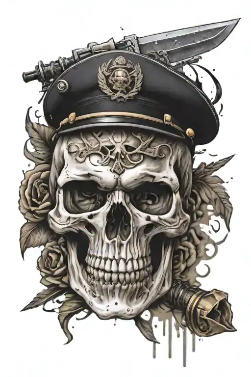 A Commando Dagger Stabbing A Skull With The Uniform N Jack As The Background