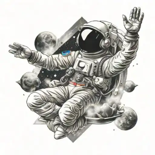 Tattoo Of Astronaut Doing Yoga In Lotus Position Levitating With Universe