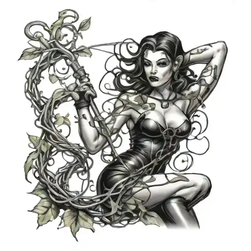 Realism Tattoo Of A Dominatrix With A Whip Intertwined With Vines