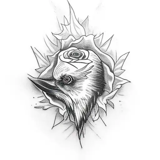 Raven Holding A Bloody Rose With His Claws