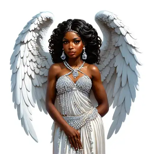 African Woman Guardian Angel With Wings Made Of Diamonds