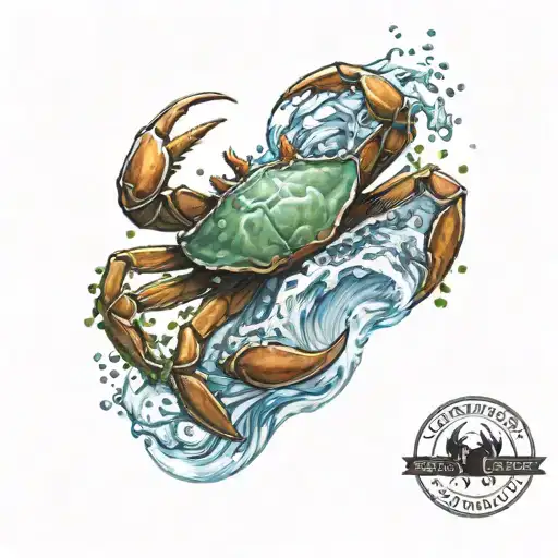 Crab And Water Waves Crashing In The Background