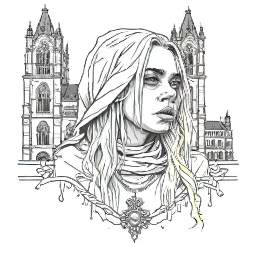 Billie Eilish Face With Gothic Cathedral