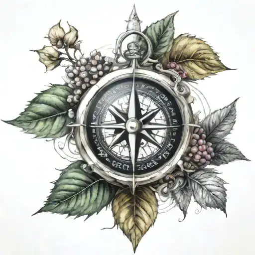 Compass Rose With Bramble And Water And Leaves