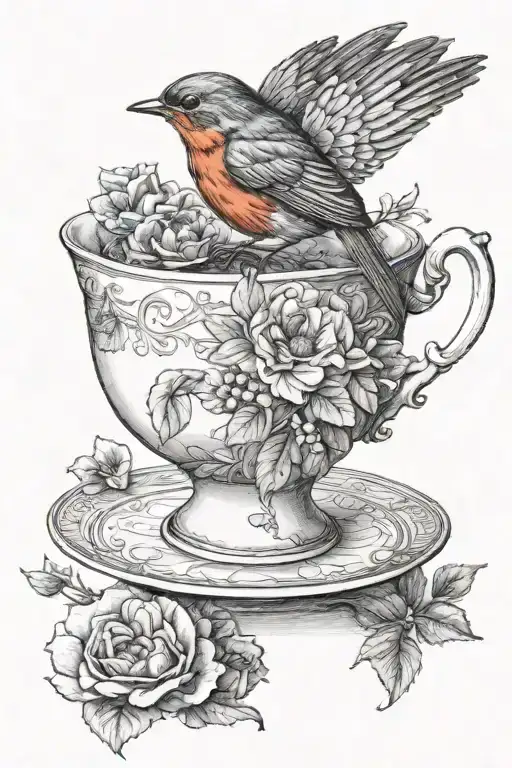 Teacup With A Robin Sitting On Top