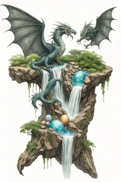 Waterfall With Dragon With Its Egg
