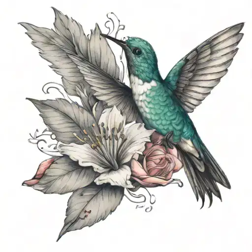 Hummingbird Skeleton Hovering Over Flower In The Mountains