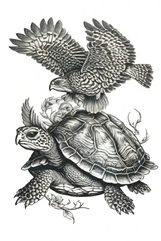 Turtle And Owl Flying