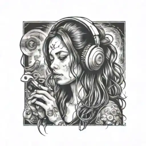 Girl Listen To Music In Headphones