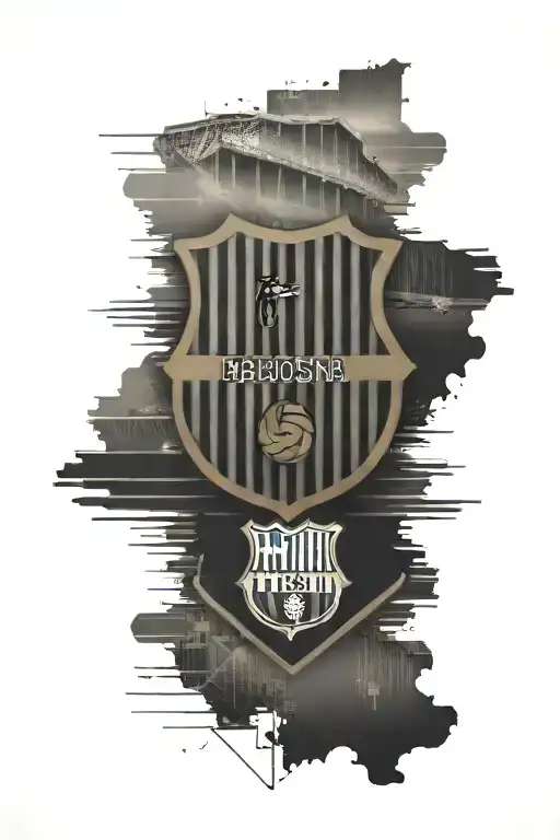 Fc Barcelona Stadium As Background With Badge On Top With Shadowing