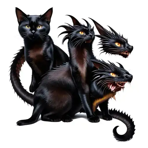 Three Black Cats Turning Into A Dragon