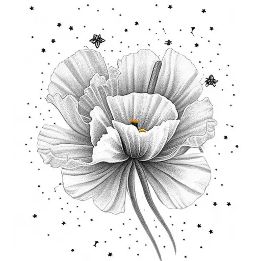 California Poppy In A Field With Constellations In The Aky