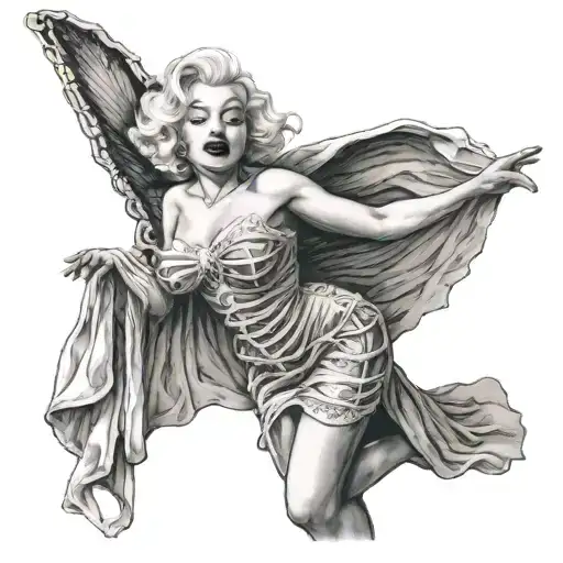 Skeleton In A Dress Posing As Marilyn Monroe In A Flying Dress