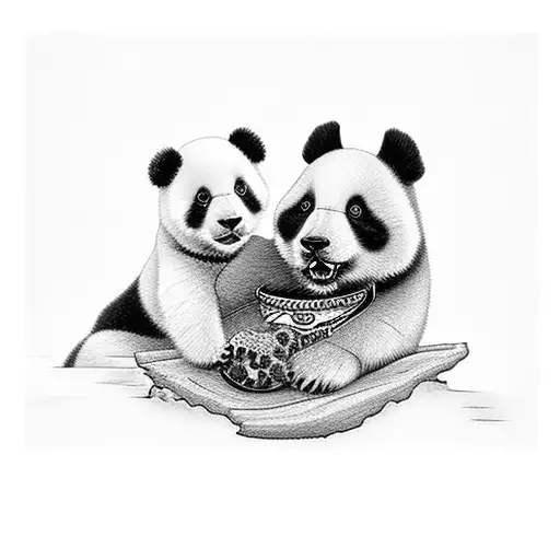 Dog With Panda Watching Mountains