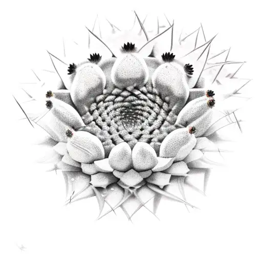 A Realistic Cactus With Flower With Inticate Rock Formations And Sunflowers At Its Base