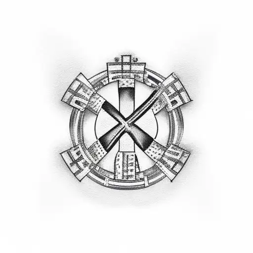 Realistic Depiction Of A Rugby Field With A Cross In The Background