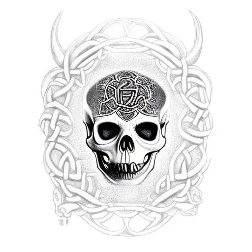 Fine Line Jaguar Skull With A Hint Of Celtic Mythology