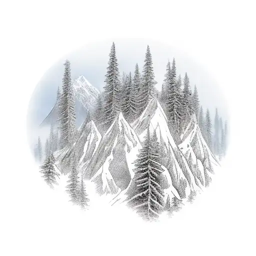 Sunny Pine Forest With Mountains And Animals