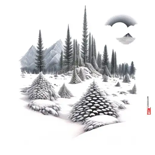 Sunny Pine Forest With Mountains And Animals