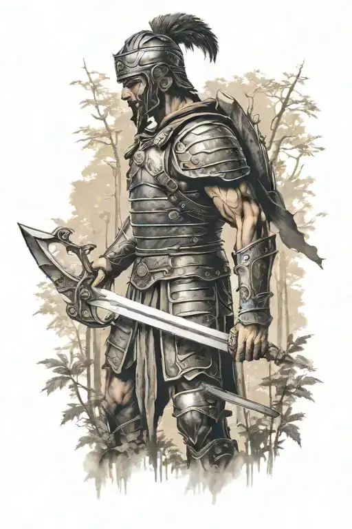 Forest Transition Into A Roman Warrior Wielding A Sword
