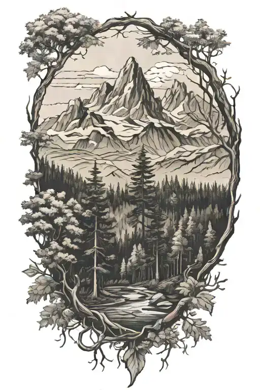 Forest With Mountains Filled With Trees