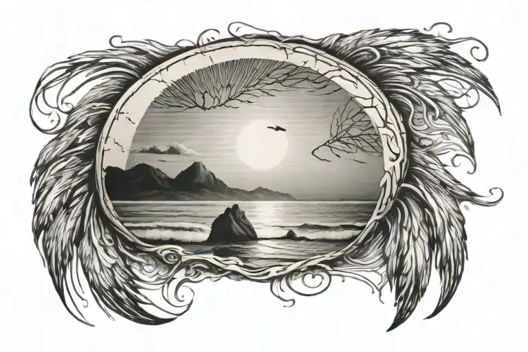 Beach Sun Rising With Finger Print Surrounded