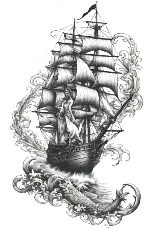 Mermaid Ship Sailing Through A Sea